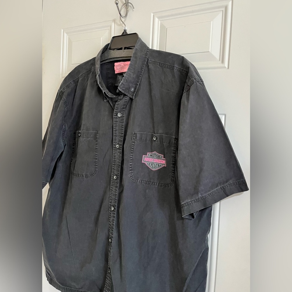 VTG Harley-Davidson Shirt Men’s 2X Dress Black Pink Logo Work Button Down Biker - Picture 6 of 10
